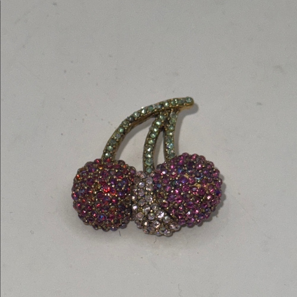 Elegant Cherry Brooch with Multicolor Crystals